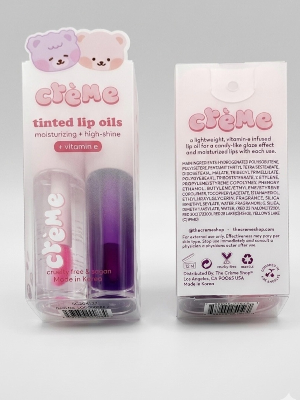 THE CRÈME SHOP Boba Bears High-Shine Tinted Lip Oil Duo Strawberry flavored